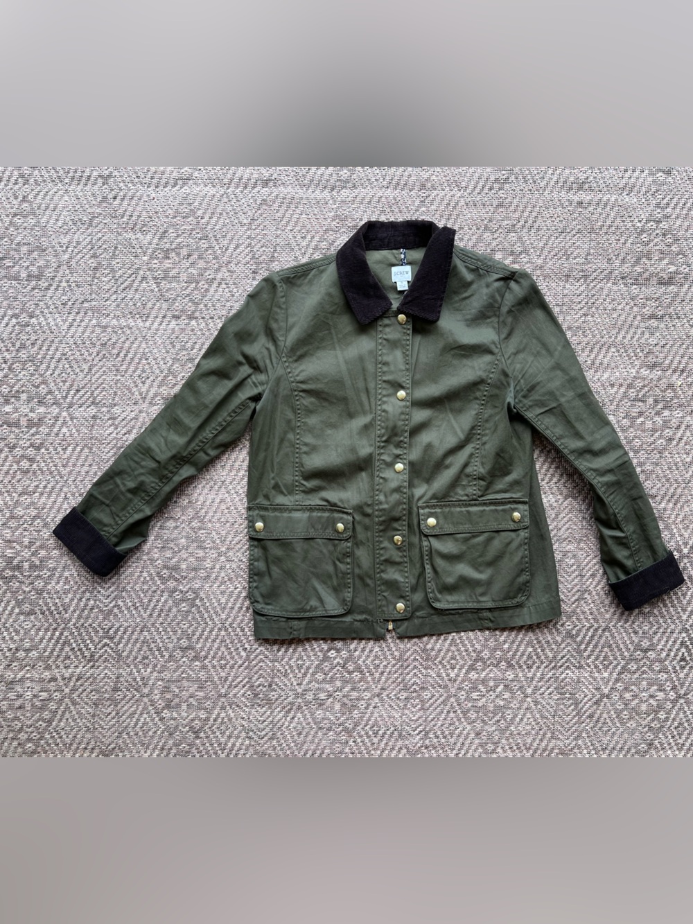 J.Crew Olive Field Jacket Corduroy Collar Utility Jacket Womens Small - Picture 1 of 7